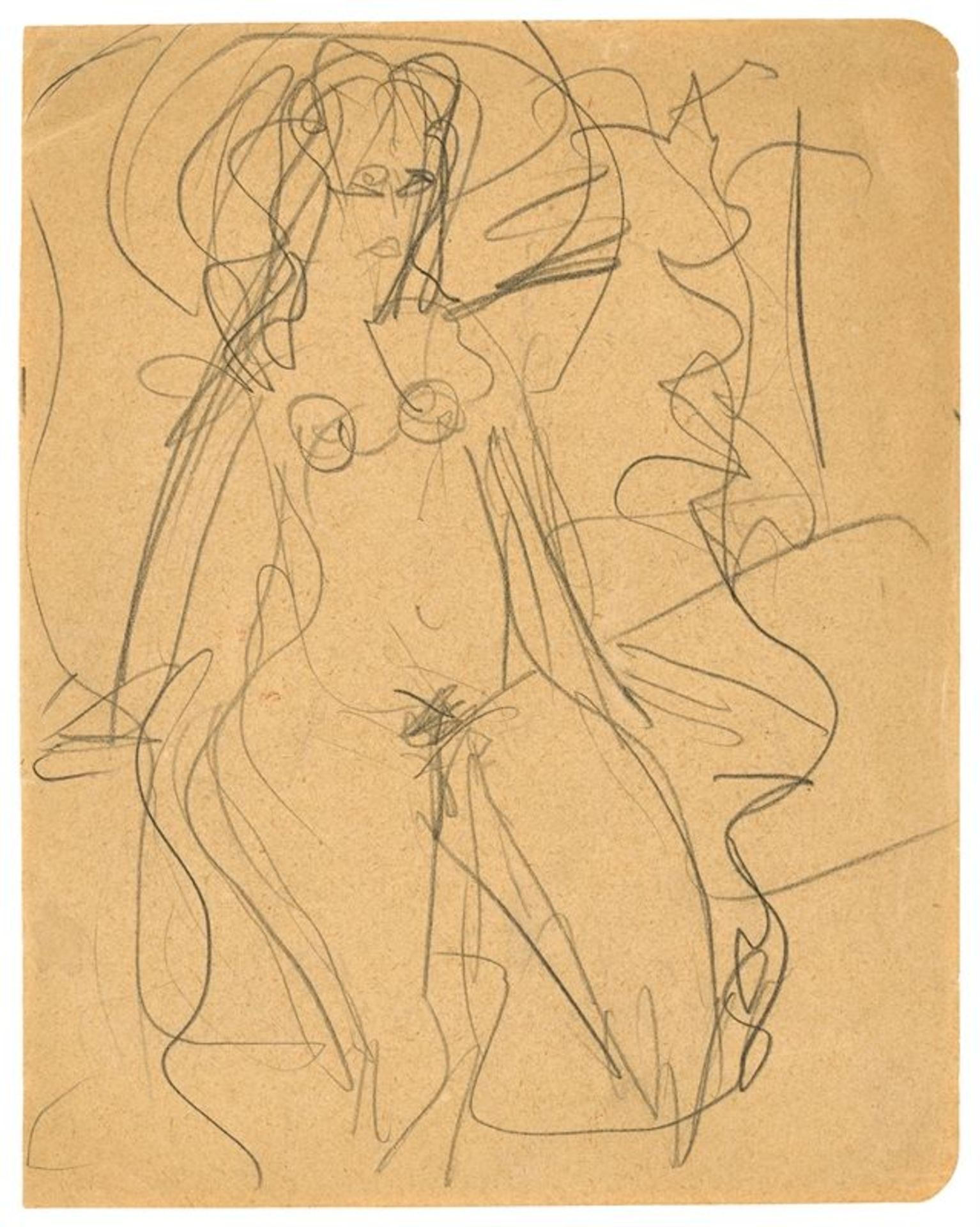 Ernst Ludwig Kirchner (Aschaffenburg 1880 – 1938 Davos)Auf dem Bett sitzendes Mädchen. 1915Bleistift