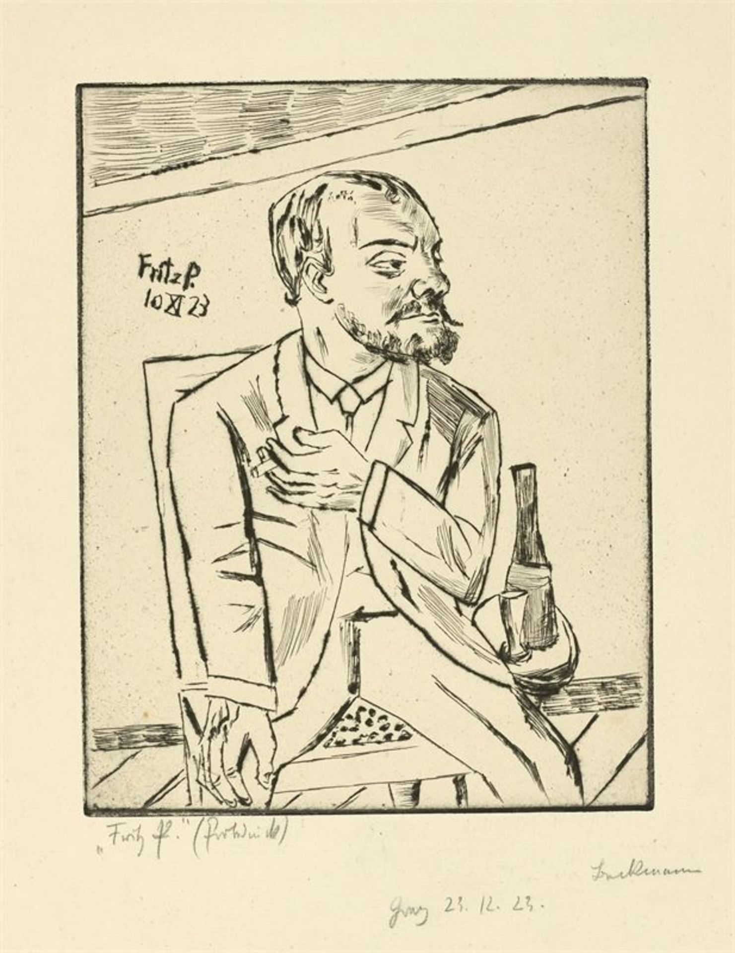 Max Beckmann (Leipzig 1884 – 1950 New York)„Bildnis Fritz P./Selbstbildnis mit Bart“.