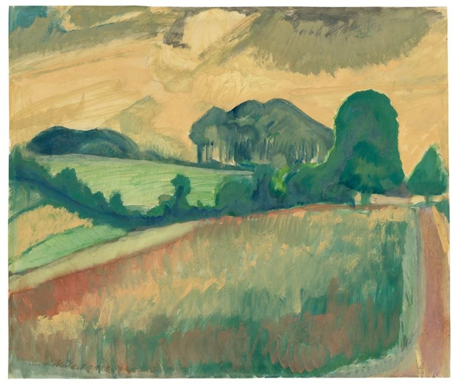 Erich Heckel (Döbeln 1883 – 1970 Radolfzell am Bodensee)Wiesenlandschaft in Angeln. 1919Aquarell auf