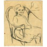 August Macke (Meschede 1887 – 1914 Perthes-lès-Hurlus)„Mädchen im Stuhl II“. 1912Kreide auf