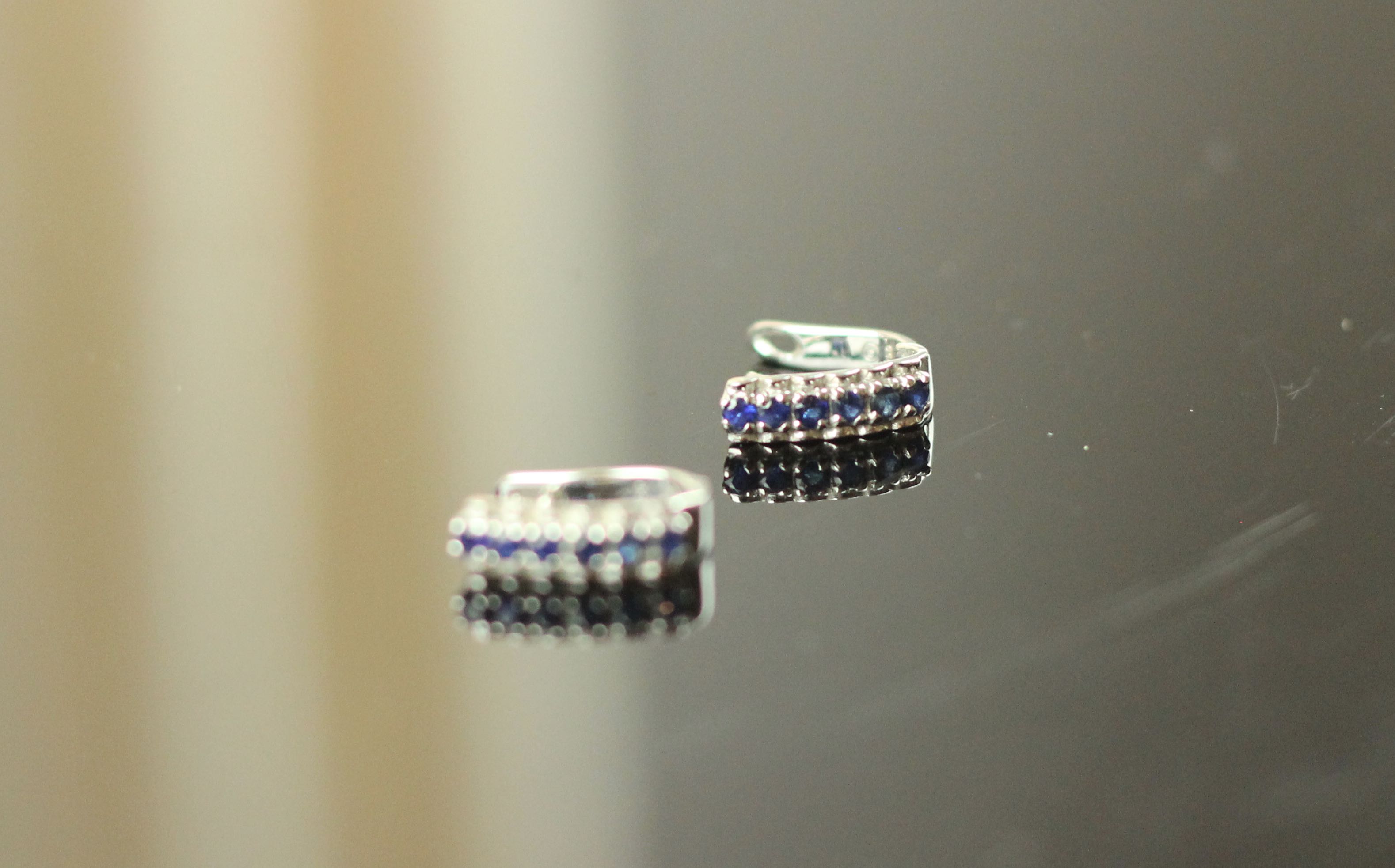 A Pair of 18K White Gold Sapphire Earrings - Image 2 of 2