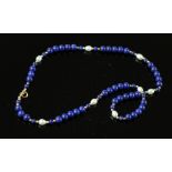 A LAPIS LAZULI AND PEARL NECKLACE