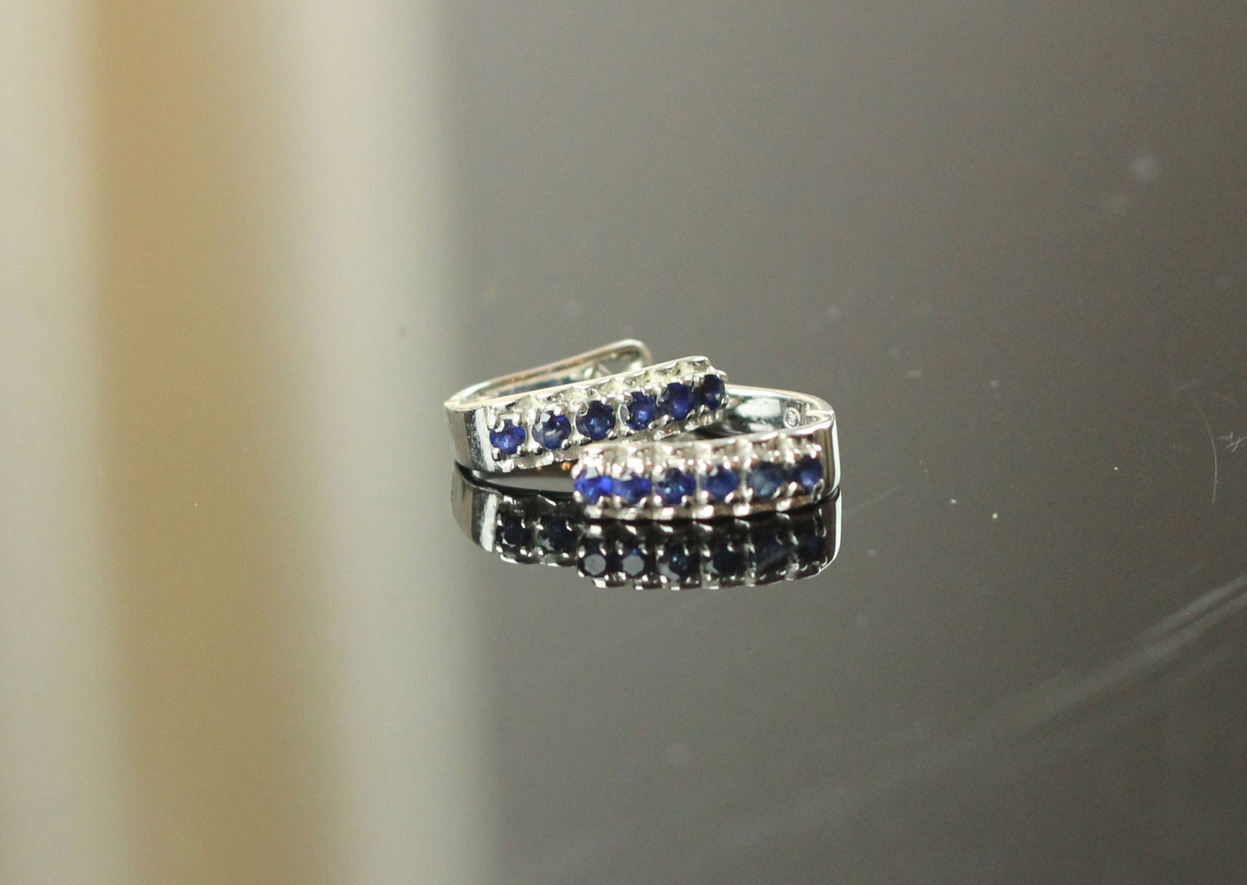 A Pair of 18K White Gold Sapphire Earrings