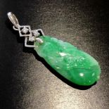 A 14K White Gold Fine Imperial Jadeite and Diamond Pendant