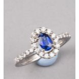 A Sapphire and Diamond cluster Ring