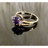 A 14CT Gold Purple Crystal and Diamond Ring