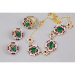 A 18CT Yellow Gold Sapphire Ruby and Emerald Diamond Set