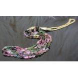 A Stunning THREE Strand Natural Tourmaline Gilt Silver Statement Necklace