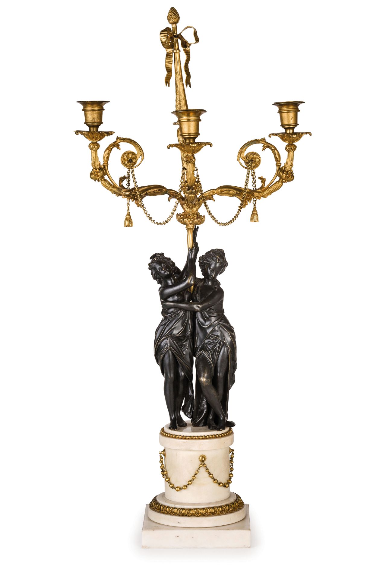 COPPIA DI CANDELABRI IN MARMO, BRONZO DORATO E - Image 2 of 2