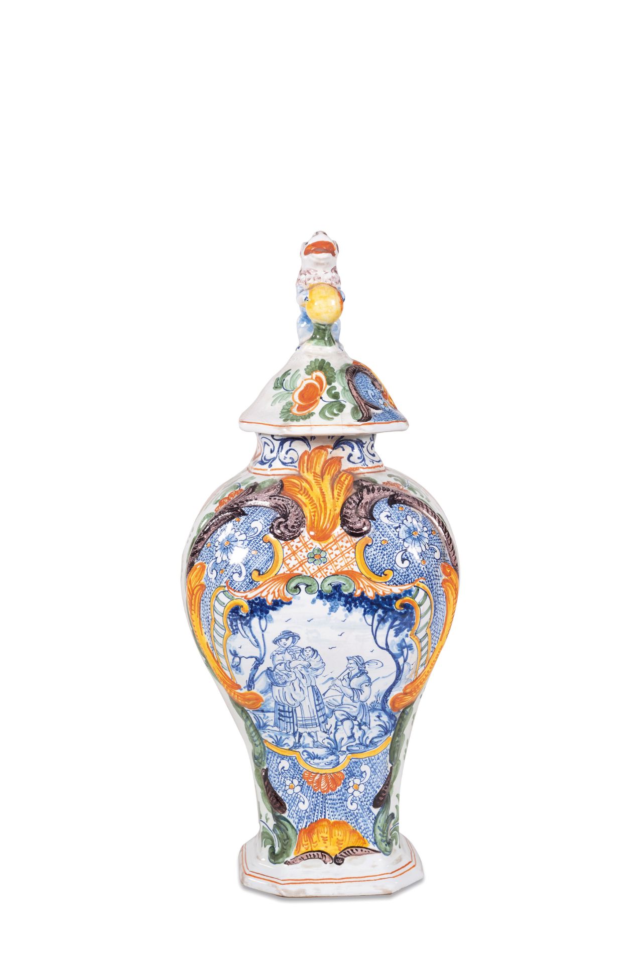 COPPIA DI VASI IN MAIOLICA POLICROMA, FORNACE DI DELFT, XVIII-XIX SECOLO