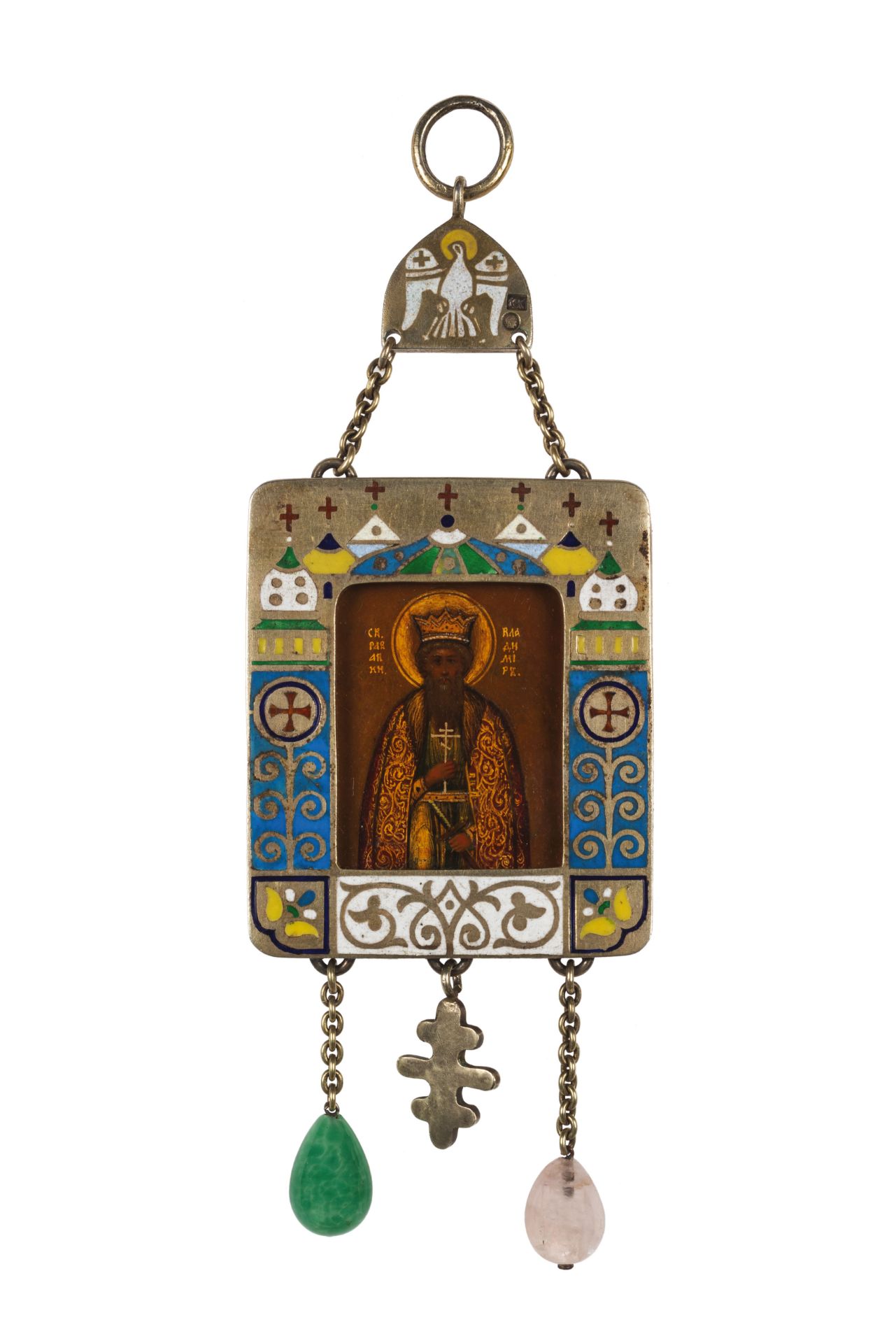 ICONA RAFFIGURANTE SAN VLADIMIR CON RIZA IN ARGENTO DORATO,