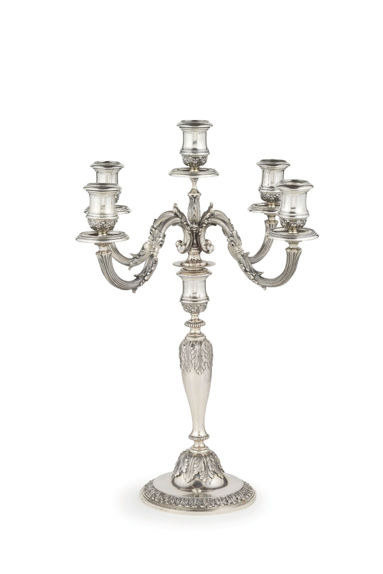 CANDELABRO IN ARGENTO, MILANO, XX SECOLO, ORAFO I. PRADELLA