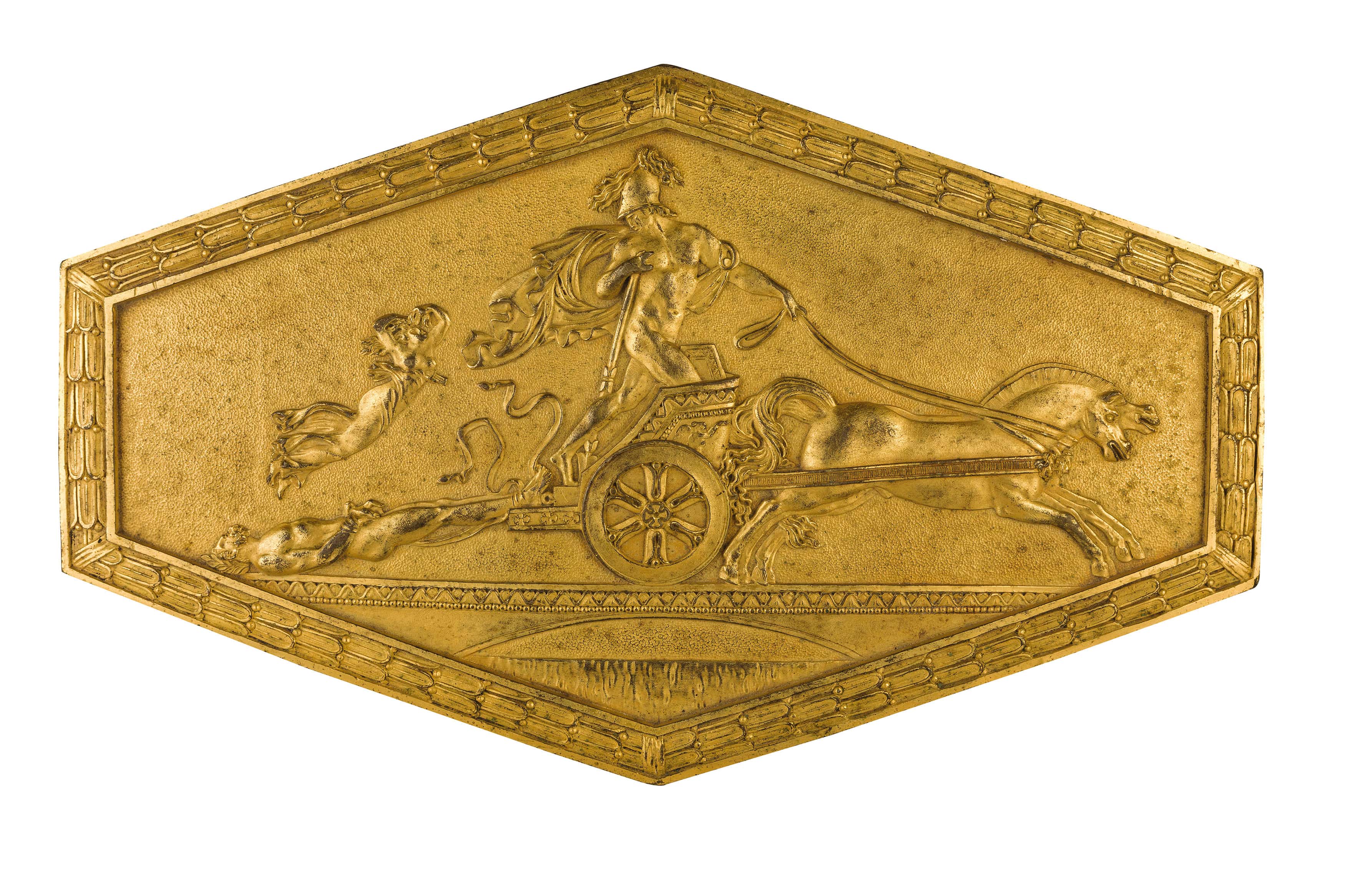 PLACCA IN BRONZO DORATO, XIX SECOLO