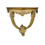 CONSOLE D'APPLIQUE IN LEGNO INTAGLIATO, LACCATO E DORATO,