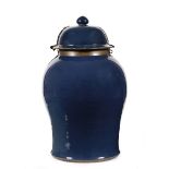 A LARGE BLUE PORCELAIN BRASS-MOUNTED JAR AND COVER,