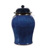 A LARGE BLUE PORCELAIN BRASS-MOUNTED JAR AND COVER,