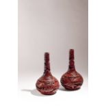 A RARE FINE PAIR OF CERAMICS AND RED CINNABAR LACQUER