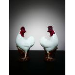 A VERY NICE RARE PAIR OF PORCELAIN FIGURES OF STANDING COCKS,