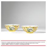 **A NICE PAIR OF YELLOW-GROUND FAMILLE ROSE PORCELAIN