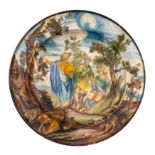 PIATTO DA PARATA IN MAIOLICA POLICROMA, FORNACE