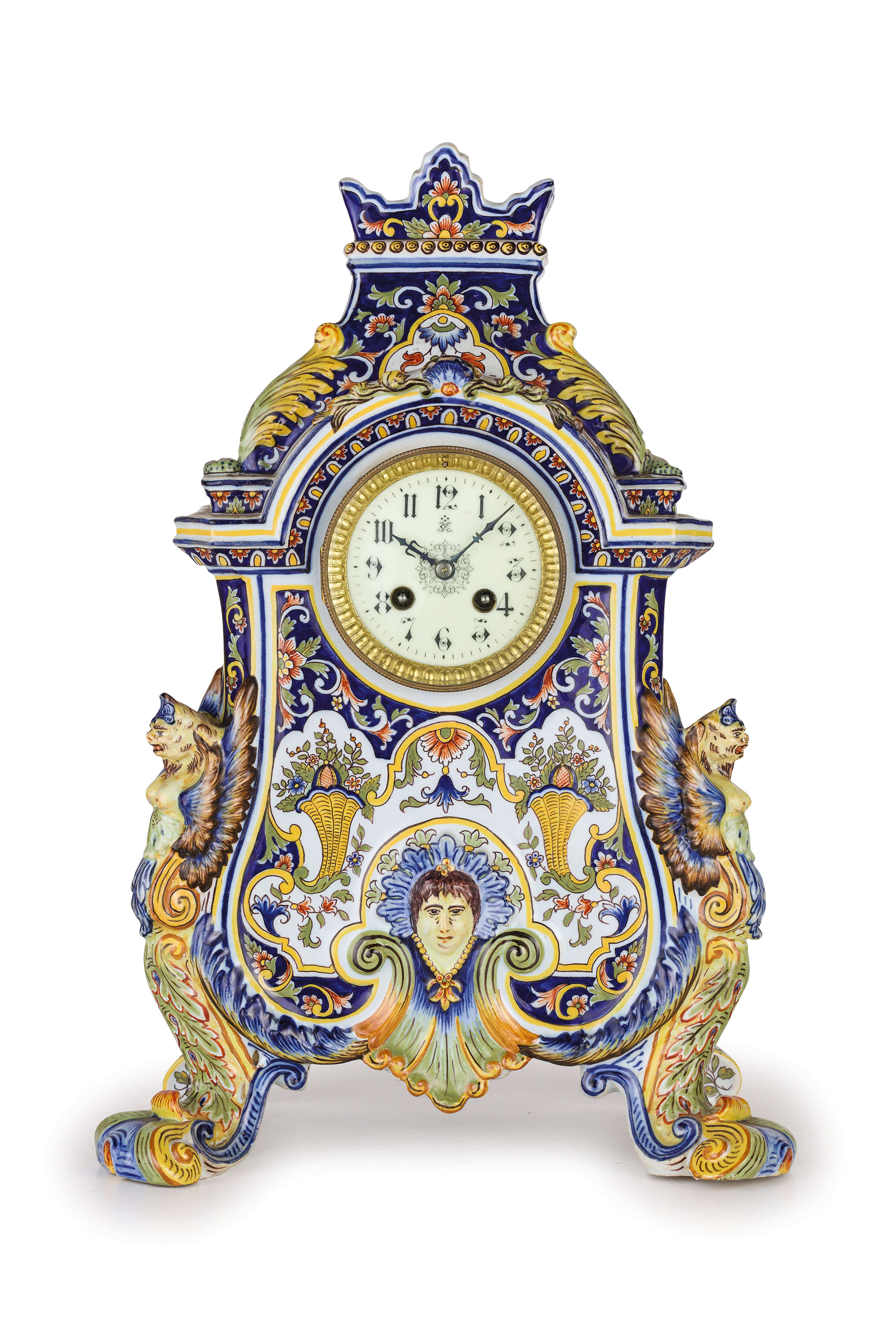 OROLOGIO DA APPOGGIO IN CERAMICA POLICROMA, XIX-XX SECOLO