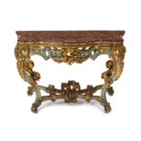 CONSOLE IN LEGNO INTAGLIATO, LACCATO E DORATO,