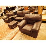 Modern leather three piece suite with po