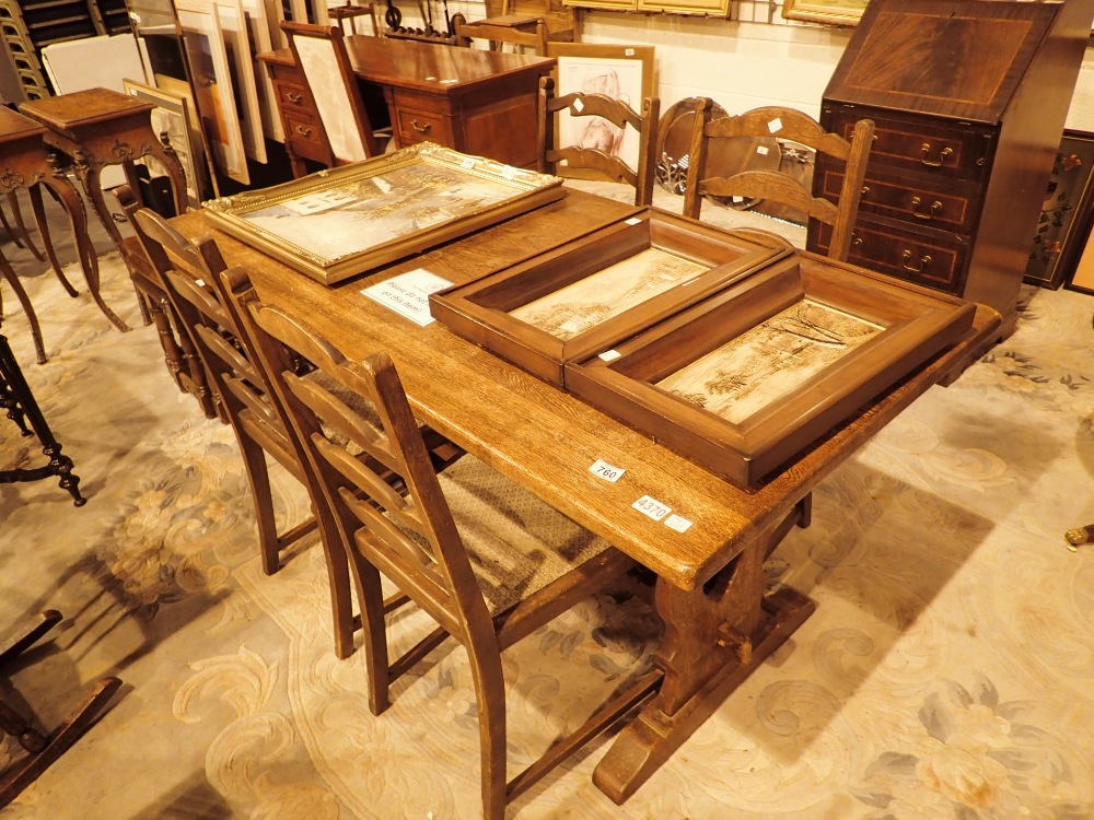 Large oak refectory table with four ladd