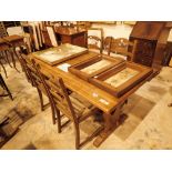 Large oak refectory table with four ladd