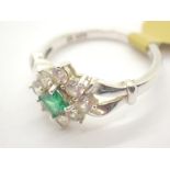 Silver green and white stone ring size R