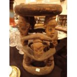 Nigerian carved wood stool plain top sup