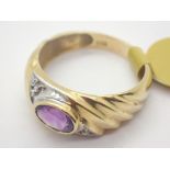 14ct gold oval amethyst and diamond ring