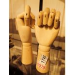 Pair of wooden moveable hands