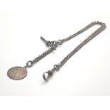 Hallmarked silver watch chain with t-bar and fob