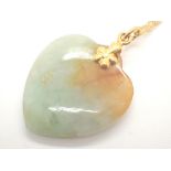 Jade heart pendant with 24ct gold fittings on new 22ct gold necklace