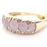 9ct gold cabochon amethyst and diamond half eternity ring size O / P 2.