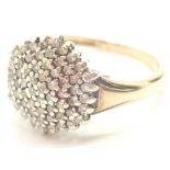 9ct yellow gold diamond pave set ring size O 3.