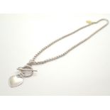 Sterling silver necklace with t-bar and heart fully hallmarked