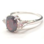 Gemporia silver garnet and cubic zirconia ring size U stamped 925 TGGC