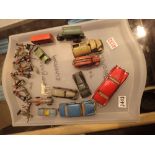 Tray of diecast Meccano Dinky and Corgi vehicles and some metal figures