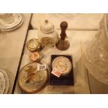 Collection of mixed ceramics including Chokin ware and a brass handbell