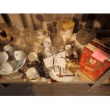 Selection of ceramics teaware brass and plated ware