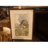 Large framed watercolour on paper unsigned probably Hungarian 20 x 48