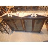 Pair of antique style wall display cabinets with twin glazed doors