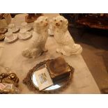 Pair of ceramic dogs brass mirror etc