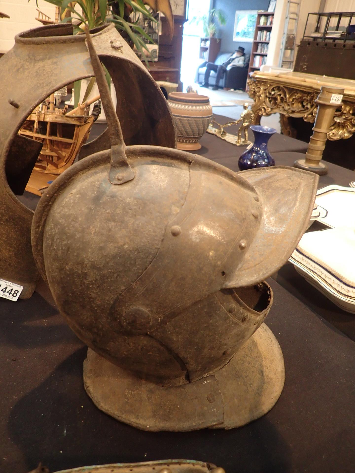 English Civil War style Cavalry helmet with spike and peak possibly a Victorian reproduction - Image 5 of 7