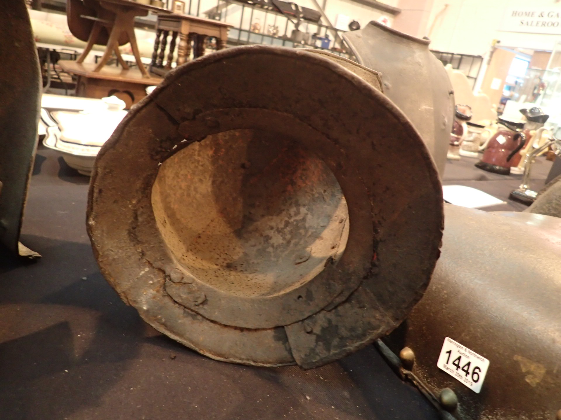 English Civil War style Cavalry helmet with spike and peak possibly a Victorian reproduction - Image 7 of 7