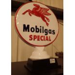 Cast iron Mobilgas sign on wooden base