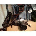 Practica TL5B 35mm camera with lenses flash and camera bag
