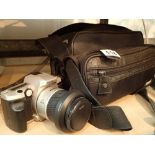 Olympus grey / blue camera bag to include Chinon CP-X Program camera Cosina 50mm 1:1.